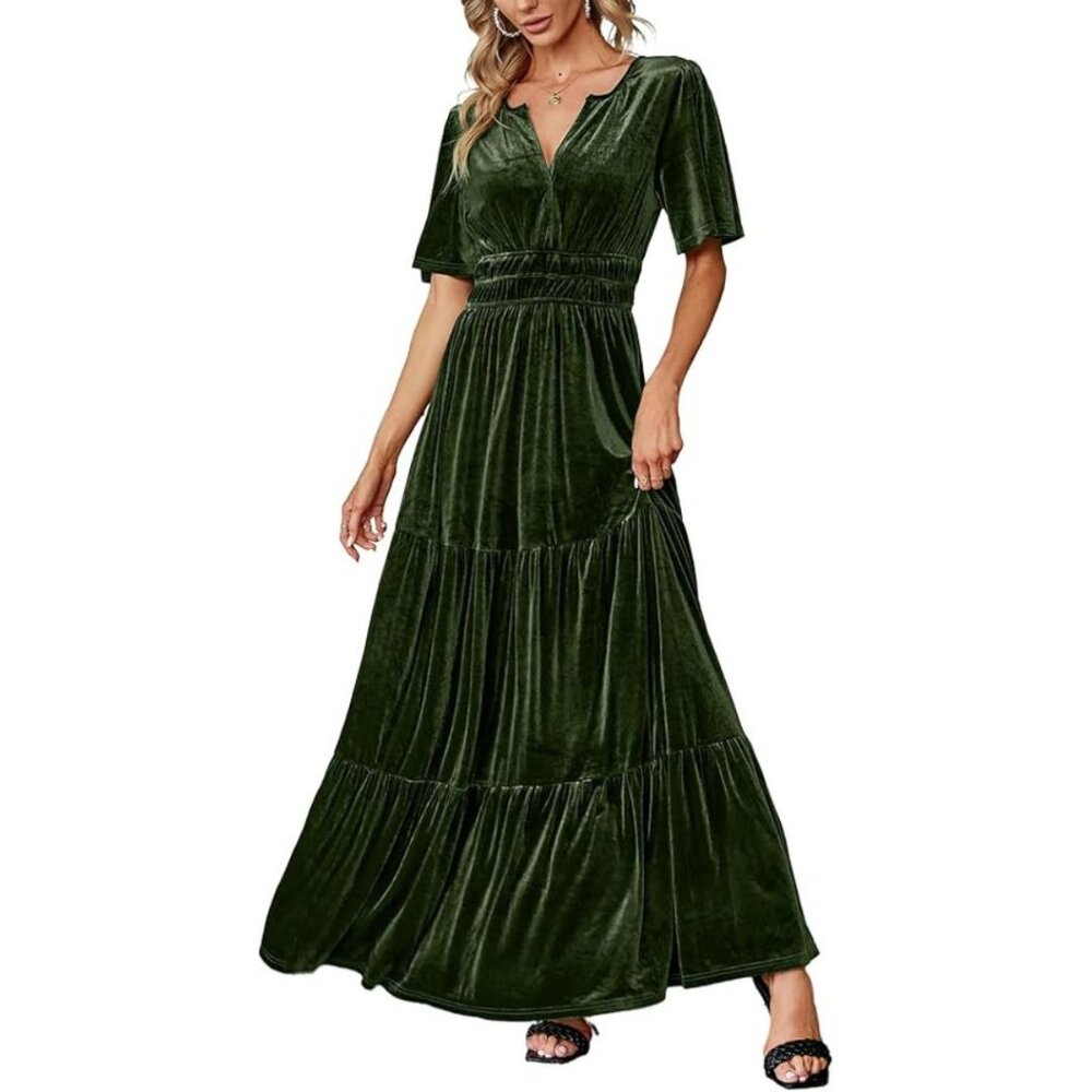 Emerald Green Velvet Maxi Dress